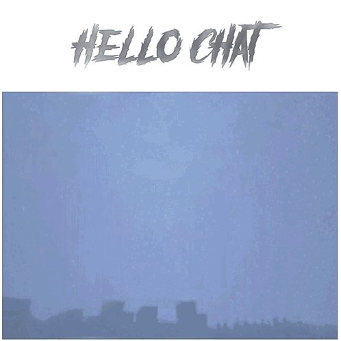 A Picture Of A Statue With The Words Hello Chat Written Above It GIF