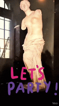 A Picture Of A Statue With The Words Let 'S Party Written On It GIF