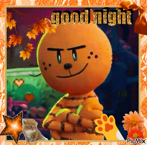 A Picture Of A Stuffed Animal That Says Good Night On It GIF