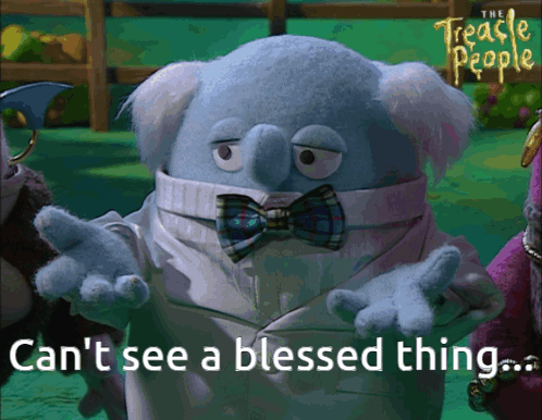 A Picture Of A Stuffed Animal With The Words " Can 'T See A Blessed Thing " GIF