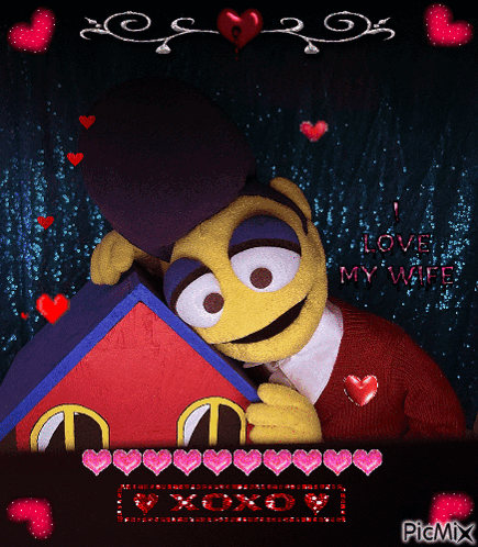 A Picture Of A Stuffed Animal With The Words Love My Wife GIF
