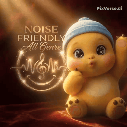 A Picture Of A Stuffed Animal With The Words " Noise Friendly All Genre " On It GIF