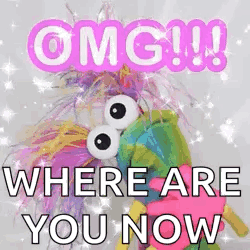 A Picture Of A Stuffed Animal With The Words `` Omg ! Where Are You Now '' Written On It . GIF