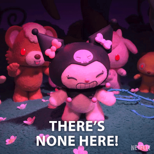 A Picture Of A Stuffed Animal With The Words " There 'S None Here " Below It GIF