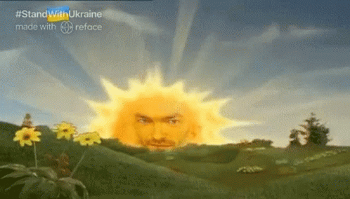 A Picture Of A Sun With A Man 'S Face In The Middle Of A Field GIF