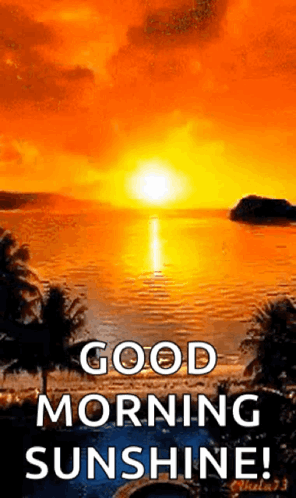A Picture Of A Sunset Over A Body Of Water With The Words `` Good Morning Sunshine '' . GIF