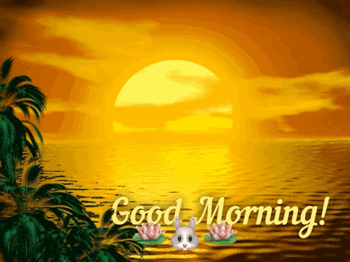 A Picture Of A Sunset With The Words Good Morning On The Bottom GIF