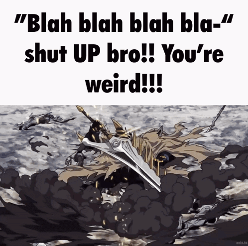 A Picture Of A Sword With The Words " Blah Blah Blah Bla Shut Up Bro " GIF