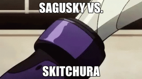 A Picture Of A Sword With The Words Sagusky Vs Skitchura Written On It GIF