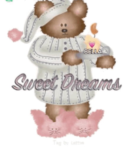 A Picture Of A Teddy Bear Holding A Candle And The Words Sweet Dreams GIF