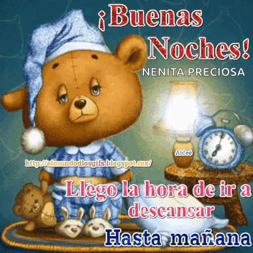 A Picture Of A Teddy Bear Says Buenas Noches In Spanish GIF