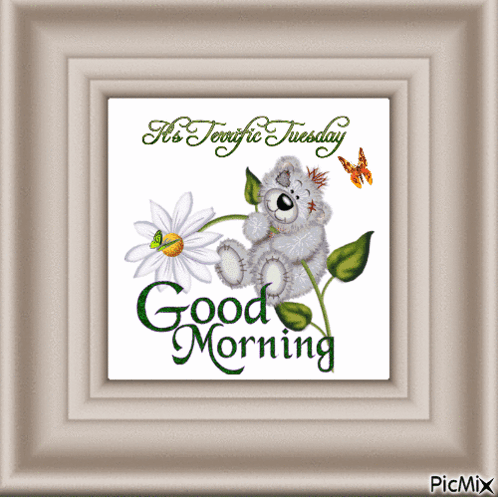 A Picture Of A Teddy Bear Sitting On A Flower With The Words Good Morning GIF