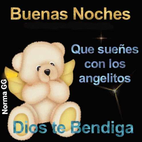 A Picture Of A Teddy Bear With Angel Wings Says Buenas Noches GIF
