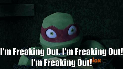 A Picture Of A Teenage Mutant Ninja Turtle With The Caption I 'M Freaking Out I 'M Freaking Out GIF