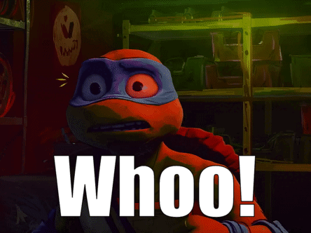 A Picture Of A Teenage Mutant Ninja Turtle With The Word Whoo On It GIF