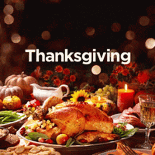 A Picture Of A Thanksgiving Table With A Turkey On It GIF