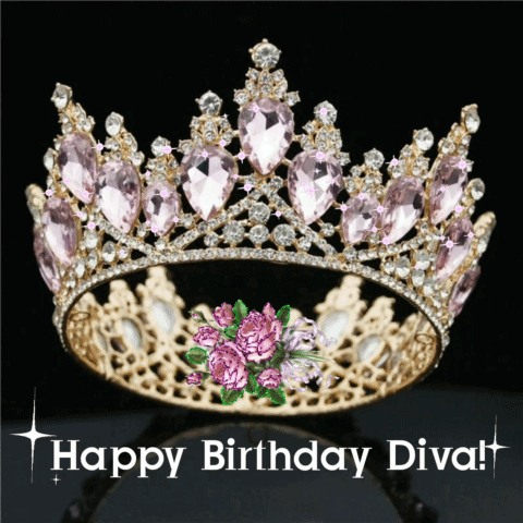 A Picture Of A Tiara With The Words Happy Birthday Diva On It GIF
