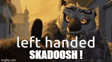 A Picture Of A Tiger With The Words Left Handed Skadooosh Written Below It GIF