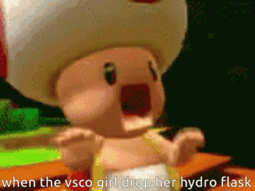 A Picture Of A Toad With A Caption That Says " When The Vsco Girl Drop Her Hydro Flask " GIF