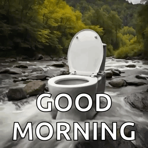 A Picture Of A Toilet With The Words Good Morning On It GIF