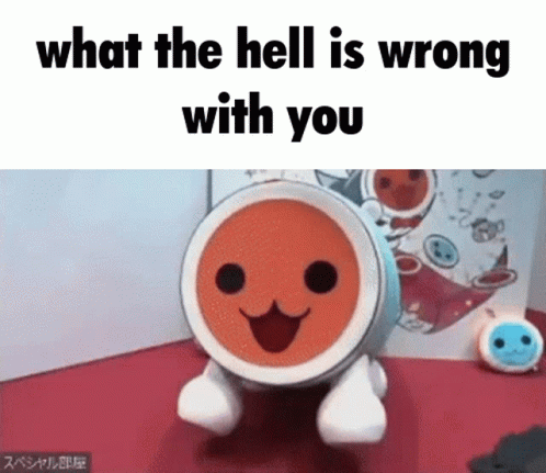 A Picture Of A Toy Drum With The Words What The Hell Is Wrong With You GIF
