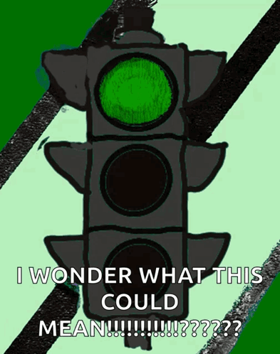 A Picture Of A Traffic Light With The Words " I Wonder What This Could Mean " Below It GIF