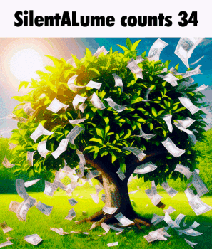 A Picture Of A Tree With Money Falling From It GIF