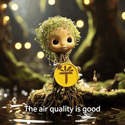 A Picture Of A Tree With The Words " The Air Quality Is Good " Underneath It GIF
