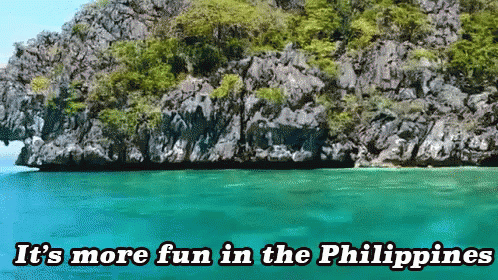 A Picture Of A Tropical Island With The Words " It 'S More Fun In The Philippines " Below It GIF