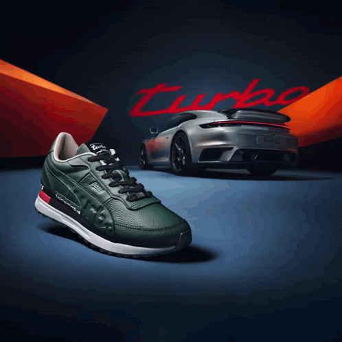 A Picture Of A Turbo Car Behind A Pair Of Shoes GIF