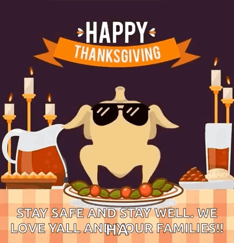 A Picture Of A Turkey Wearing Sunglasses With The Words Happy Thanksgiving On The Bottom GIF