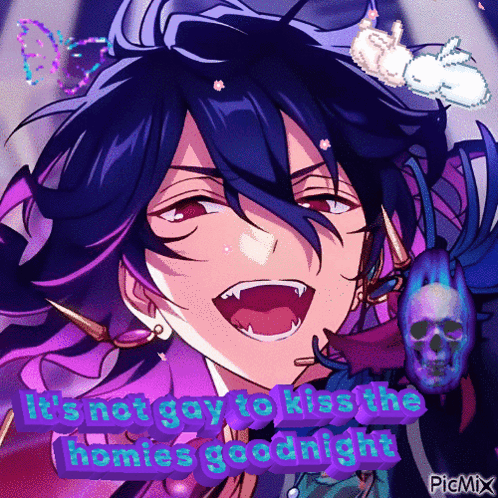 A Picture Of A Vampire With The Words " It 'S Not Gay To Kiss The Homies Goodnight " On It GIF