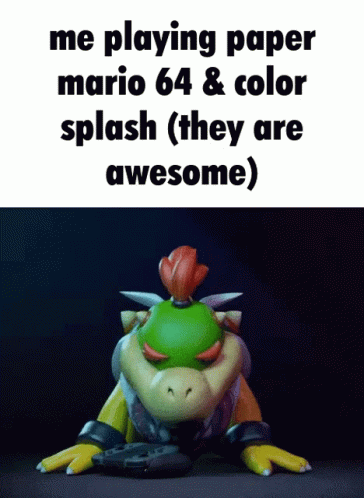 a picture of a video game character that says me playing paper mario 64 and color splash ( they are awesome )