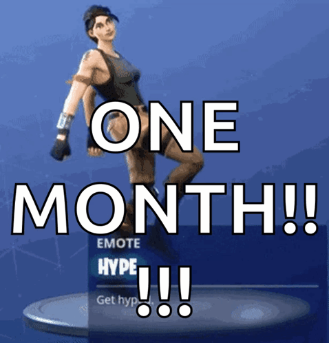 A Picture Of A Video Game Character That Says One Month On It GIF