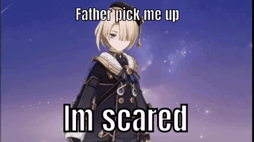 A Picture Of A Video Game Character With A Caption That Says `` Father Pick Me Up Im Scared '' . GIF