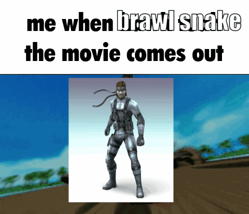 A Picture Of A Video Game Character With The Words Me When Brawl Snake The Movie Comes Out GIF