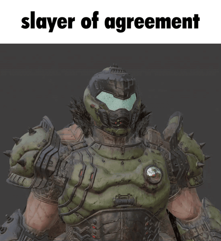 A Picture Of A Video Game Character With The Words Slayer Of Agreement Above It GIF