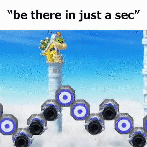 A Picture Of A Video Game With The Words " Be There In Just A Sec " GIF