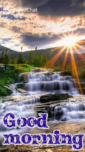 A Picture Of A Waterfall And The Words Good Morning GIF