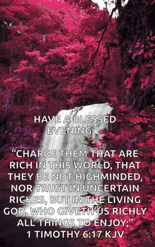 A Picture Of A Waterfall With A Bible Verse From 1 Timothy GIF