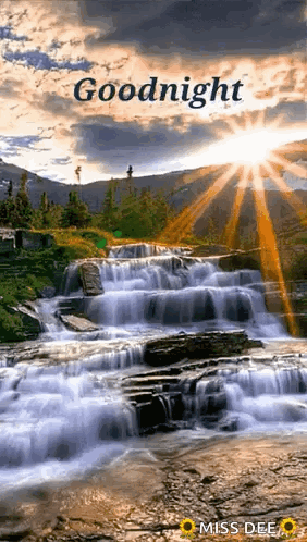 A Picture Of A Waterfall With The Words `` Goodnight '' On It . GIF