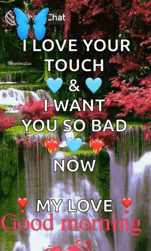 A Picture Of A Waterfall With The Words " I Love Your Touch And I Want You So Bad Now " GIF