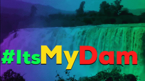 A Picture Of A Waterfall With The Words " Itsmydam " In The Foreground GIF