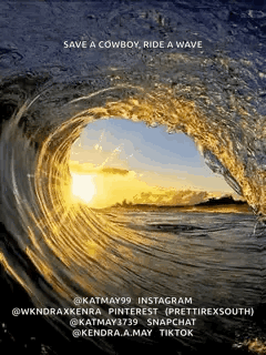 a picture of a wave with a caption that says save a cowboy ride a wave