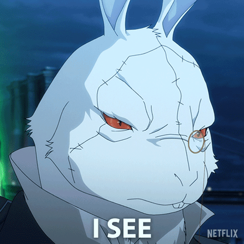 a picture of a white rabbit with the words i see on it