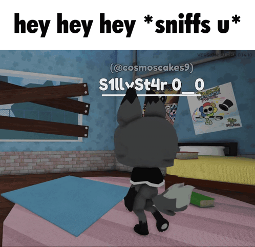 A Picture Of A Wolf With The Words Hey Hey Sniffs U On Top GIF
