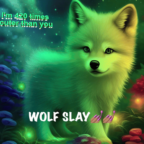 A Picture Of A Wolf With The Words " Wolf Slay " On The Bottom GIF