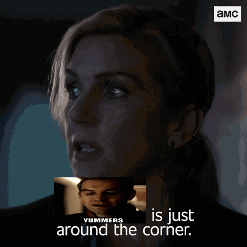 Woman And Man Pictures With Yummers Just Around Corner GIF