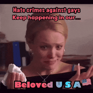 A Picture Of A Woman Holding A Napkin That Says " Hate Crimes Against Gays Keep Happening In Our Beloved Usa " GIF