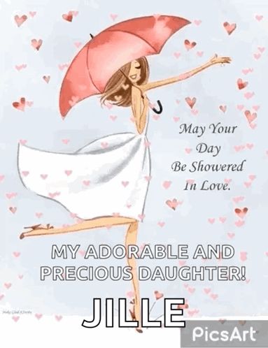 A Picture Of A Woman Holding An Umbrella With The Name Jille GIF